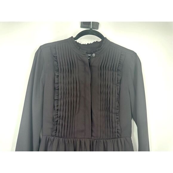 J Crew size 4 black Ruffle Pintuck Dress long sleeve - Picture 6 of 15